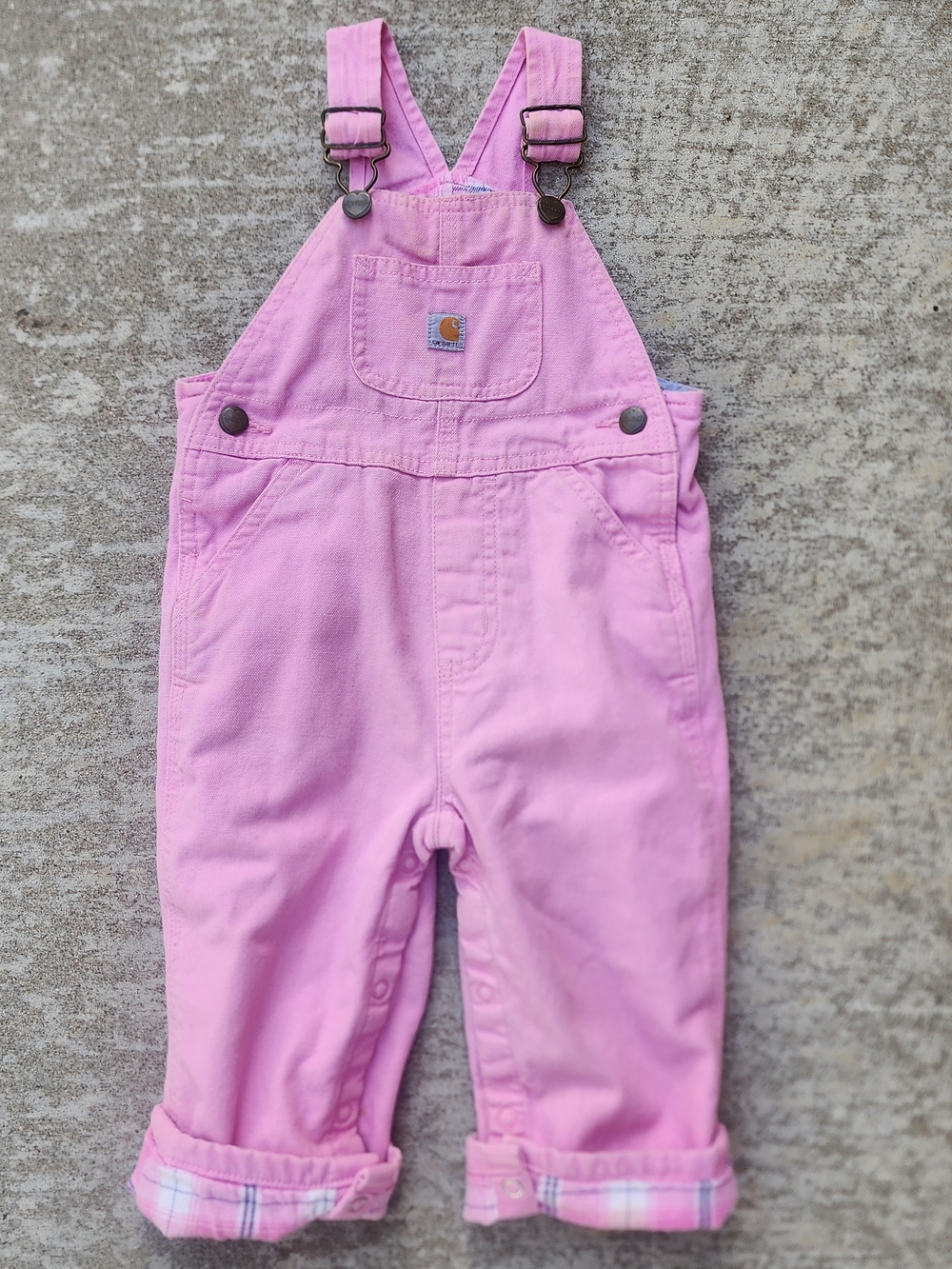 Carhartt Overalls Toddler Girls 18M Pink Canvas Lined Bib Workwear Cotton Plaid